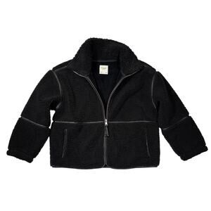 Abercrombie & Fitch Black Sherpa Jacket Women's Size L Faux Leather Trim Detail